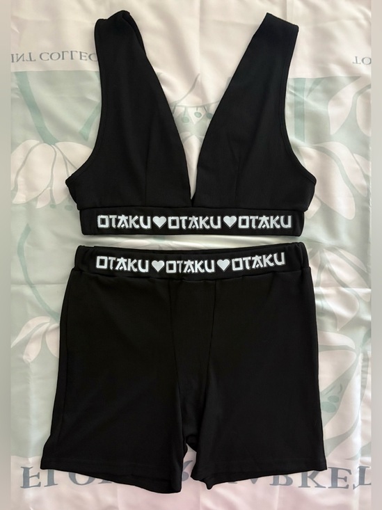 OTAKU Pants - Otaku Black Ribbed Bike Shorts with OTAKU Elastic Waist